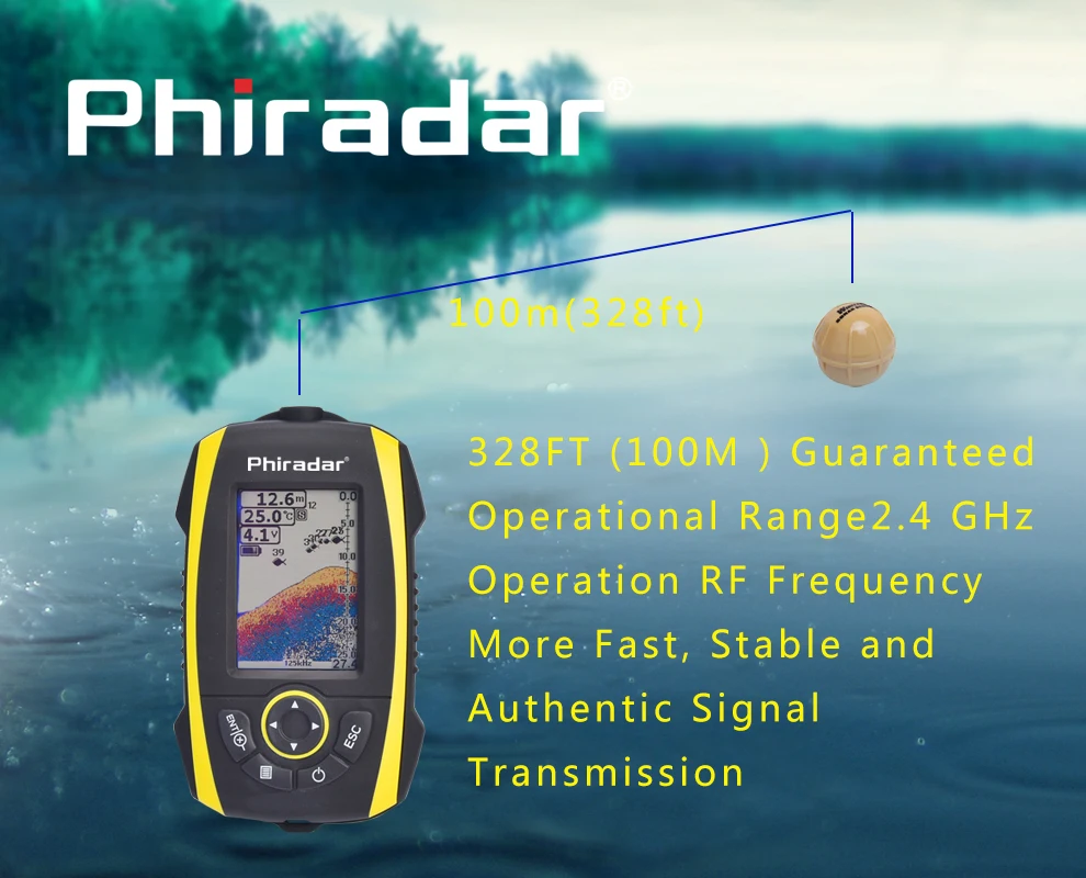 Phiradar 2.4GHZ wireless echo sounder color fish finder fish detector FF268W