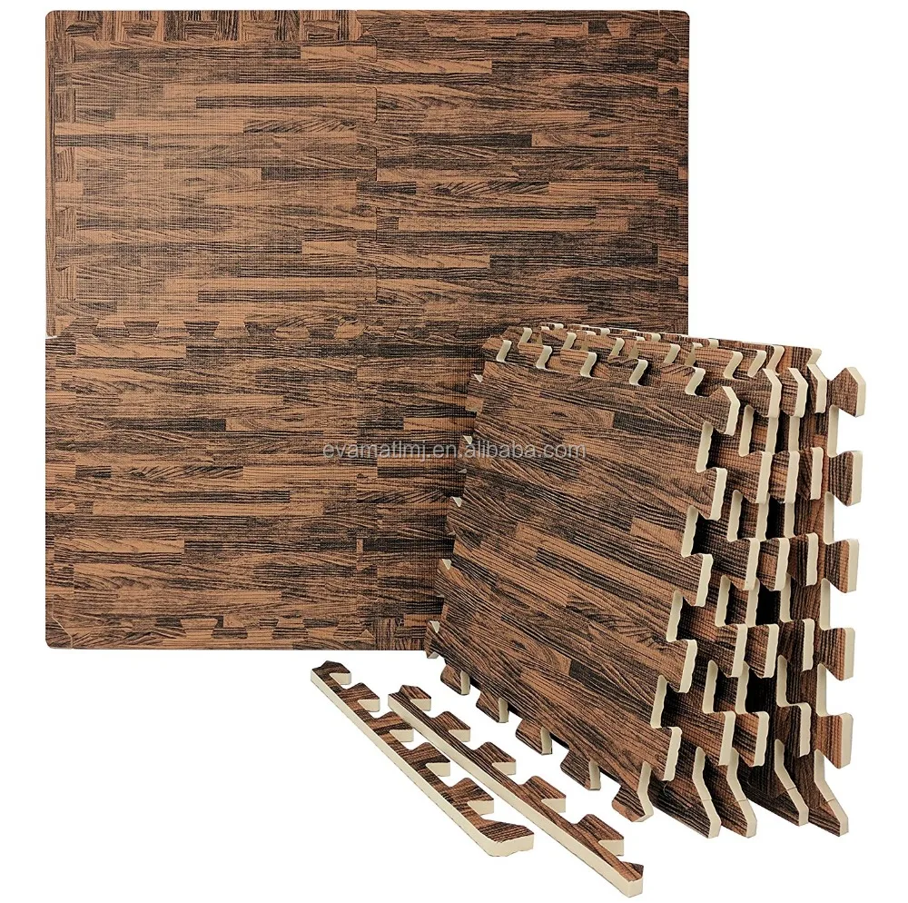 30x30cm Iaminated Wood Color Foam EVA Exercise Floor Mat Gym Kids Play Mats 9pcs