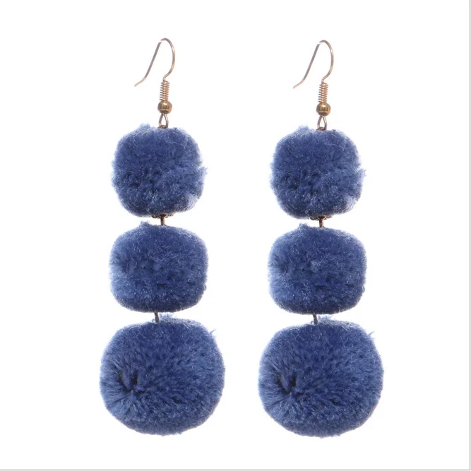 Fluffy Pompom Ball Dangle Earring Gold Tone Plated Hook Ear Jewelry handmade earrings
