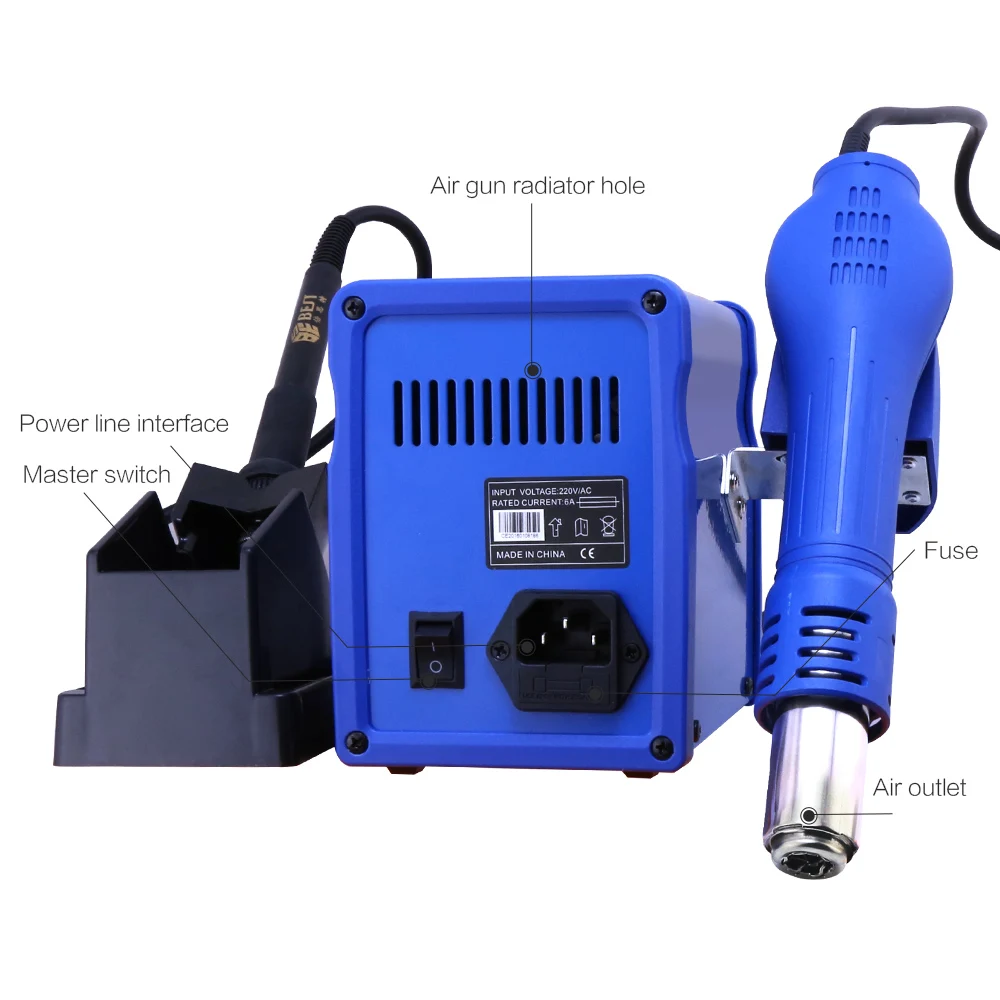 BST-878D CE Certificate 2 In 1 Soldering Station Hot Air Gun Nozzle Temperature Adjustable Heat Gun