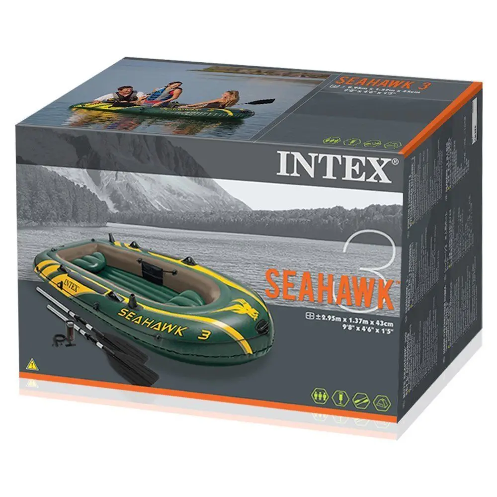 INTEX 68380 Excursion Seahawk 3 Person  Oars And Pump Inflatable  Dinghy Fishing Raft Boats  Set