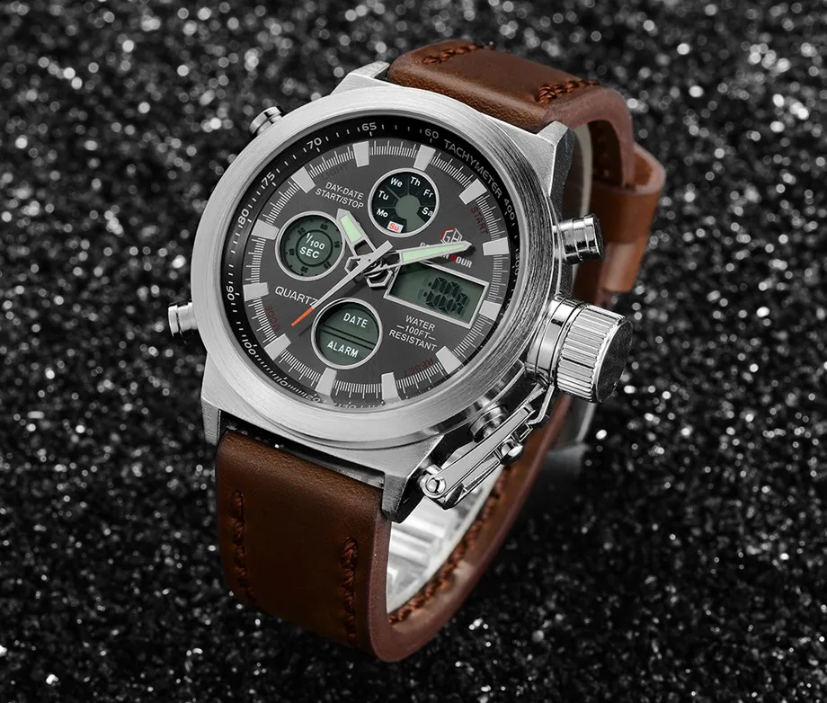 
GOLDEN HOUR watch multifunction waterproof branded men smart digital watches quartz luxury wristwatch 
