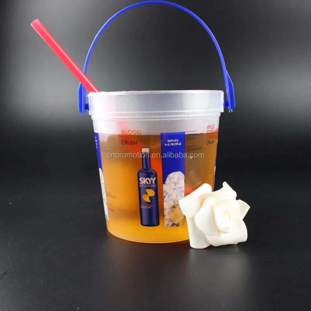 Custom Printed 32OZ bucket Plastic rum bucket with handle