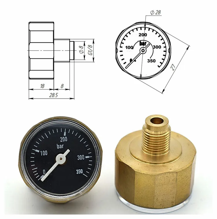 Special customized 350bar mini air pressure gauge manometer