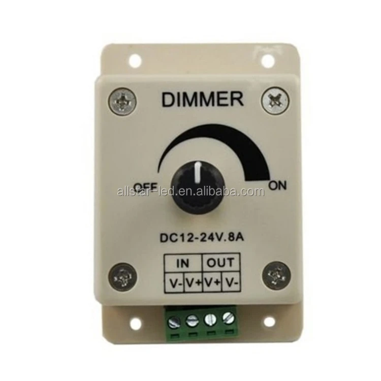 DC12-24V,Knob type LED dimmer to realize 0-100% brightness dimming,12V<96W,24V<192W,1 channel dimmer controller