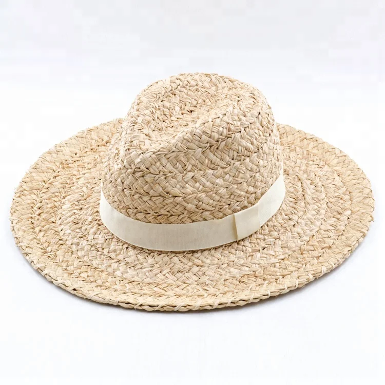 Fashion Women Summer Trendy Raffia Straw Wide Braid Fedora Hat Hand Made Sunshade Hat
