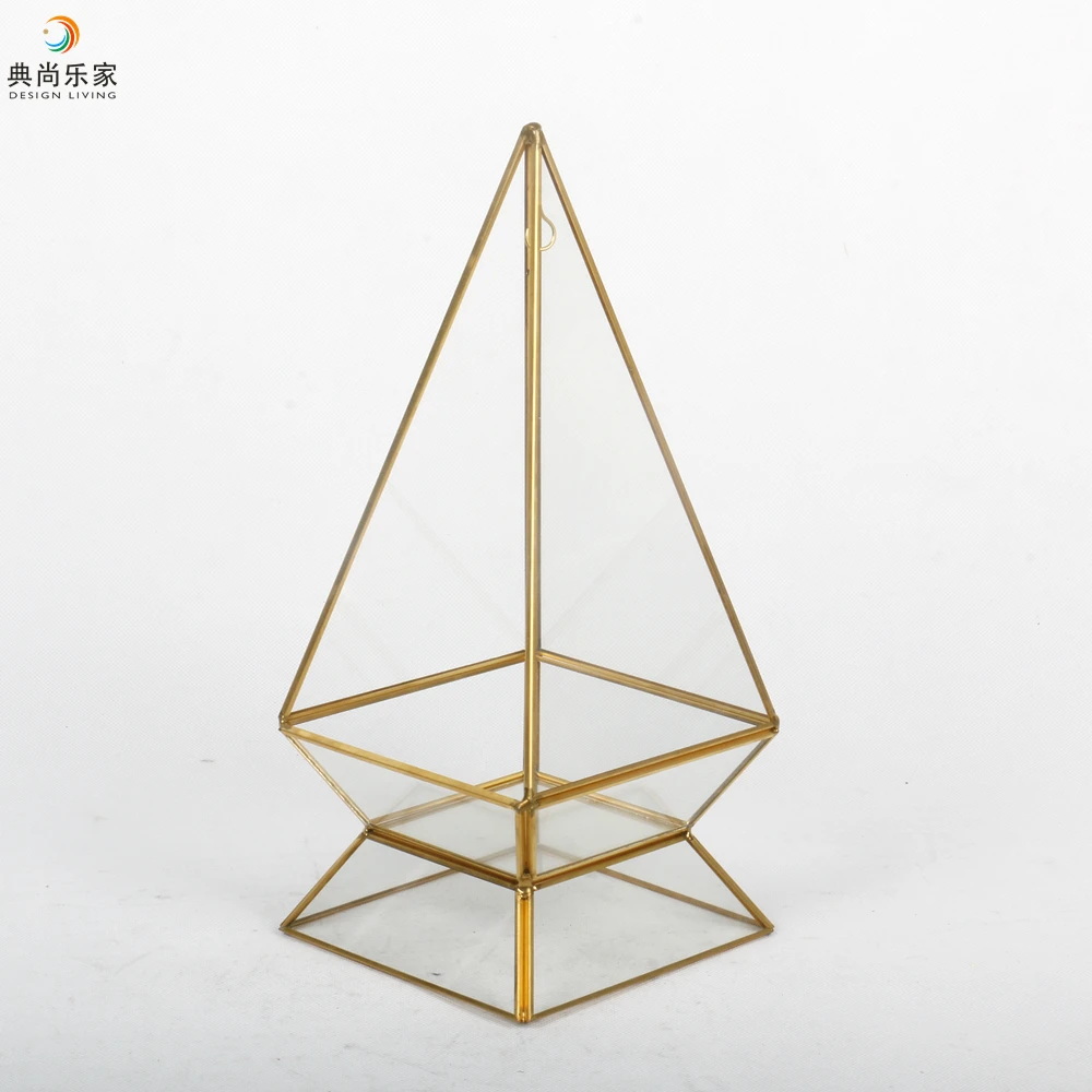 Glass Display Box Gold Pyramid Terrarium in Glass & Crystal Vases with Stand