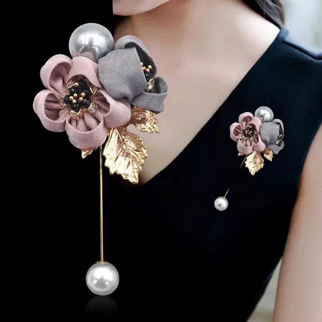 
wholesale ladies cloth pearl flower brooch pin jewelry brooches for dresses cardigan shirt shawl 