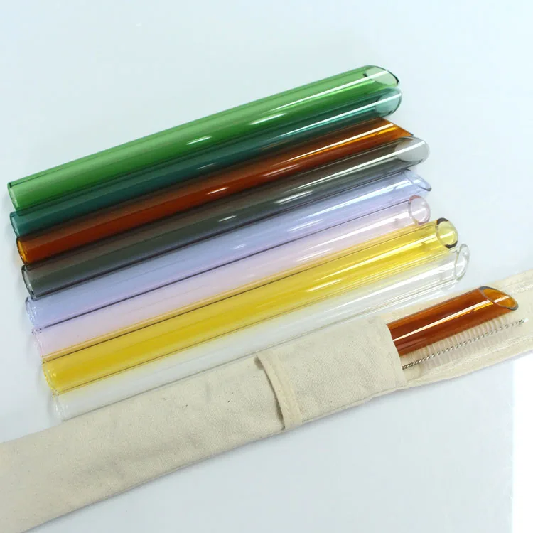 16mm Boba Borosilicate Straight Glass Drinking Straws With Slanted tip