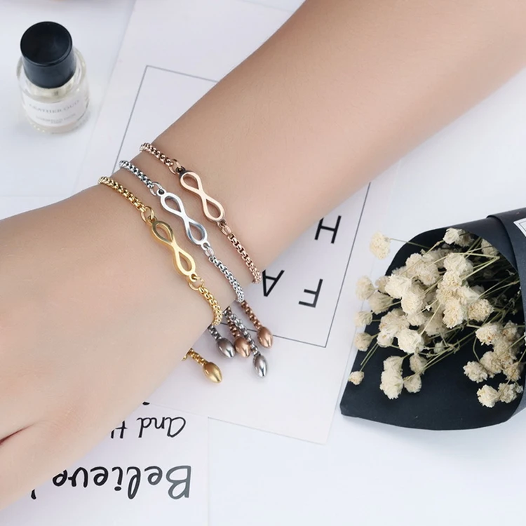adjustable Titanium steel Rose Gold Chains Bracelet adjustable Infinite Stainless Steel Chain Bracelet