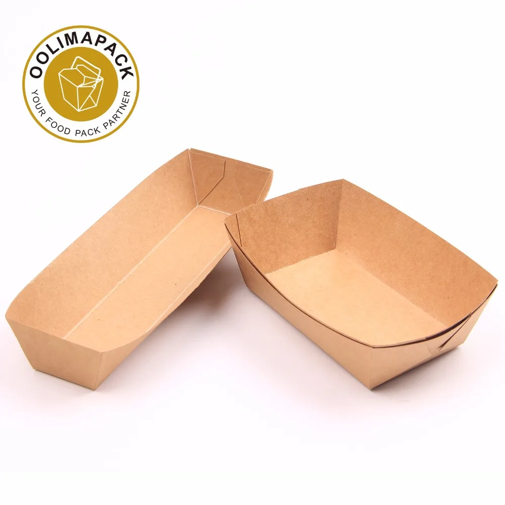 Recycled Hot Food Tray Disposable Paper French Fries Box Biodegradable Boat Tray