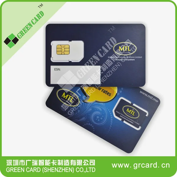 
Green Card customized contact readable chip sim carte 