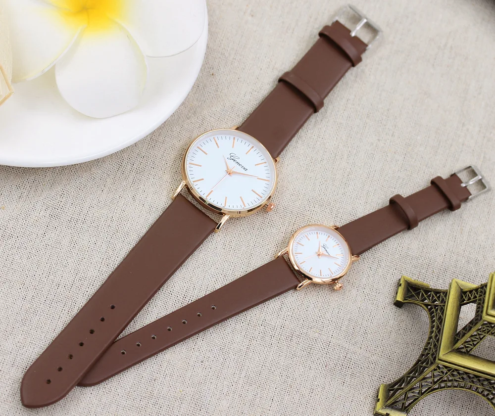 New Geneva Nail Scale Belt Watches Ultra-thin Quartz Lovers Watches Couple Wrist Watch