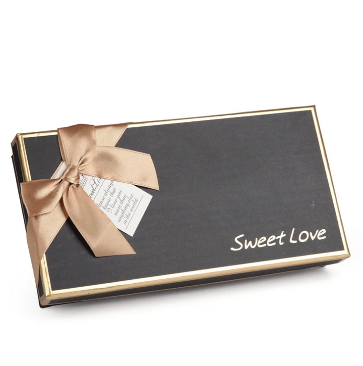 Luxury chocolate food grade rigid paper 2mm thickness cardboard gift 2 piece packaging bowknot box with separate lid divider