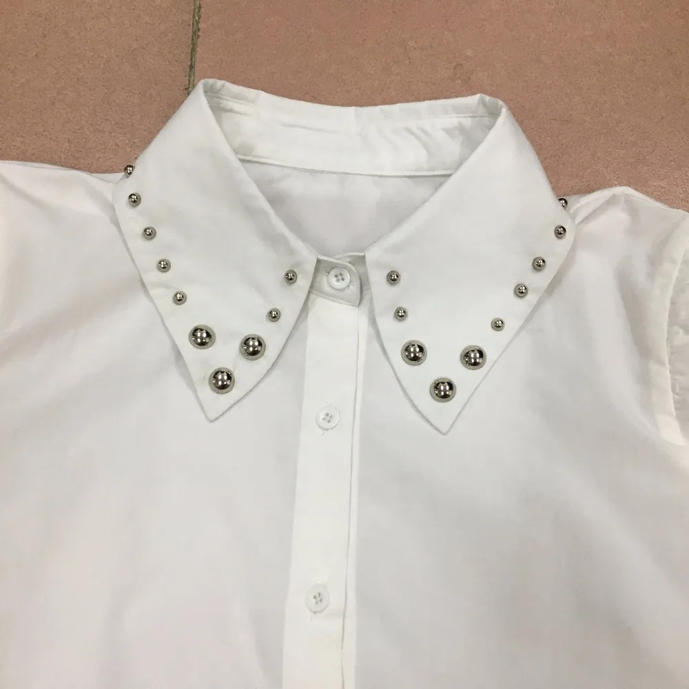 Fashion ladies shirt blouse with beads collar for sale long sleeve shirts