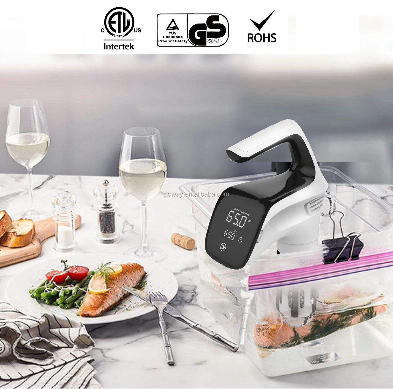 Poway Slow Cooker Portable 850W for Home and Restaurant Accurate Temperature Setting and Digital Timer Sous Vide High Quality