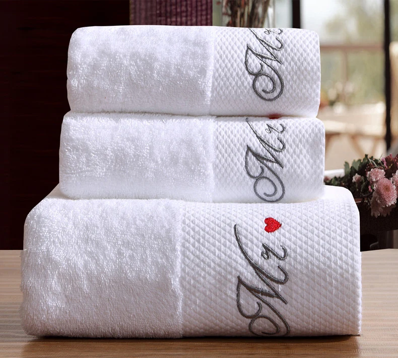 China Alibaba Supplier Custom Logo 100% Cotton Terry Dobby White Embroidery Hotel Bath Towel Set