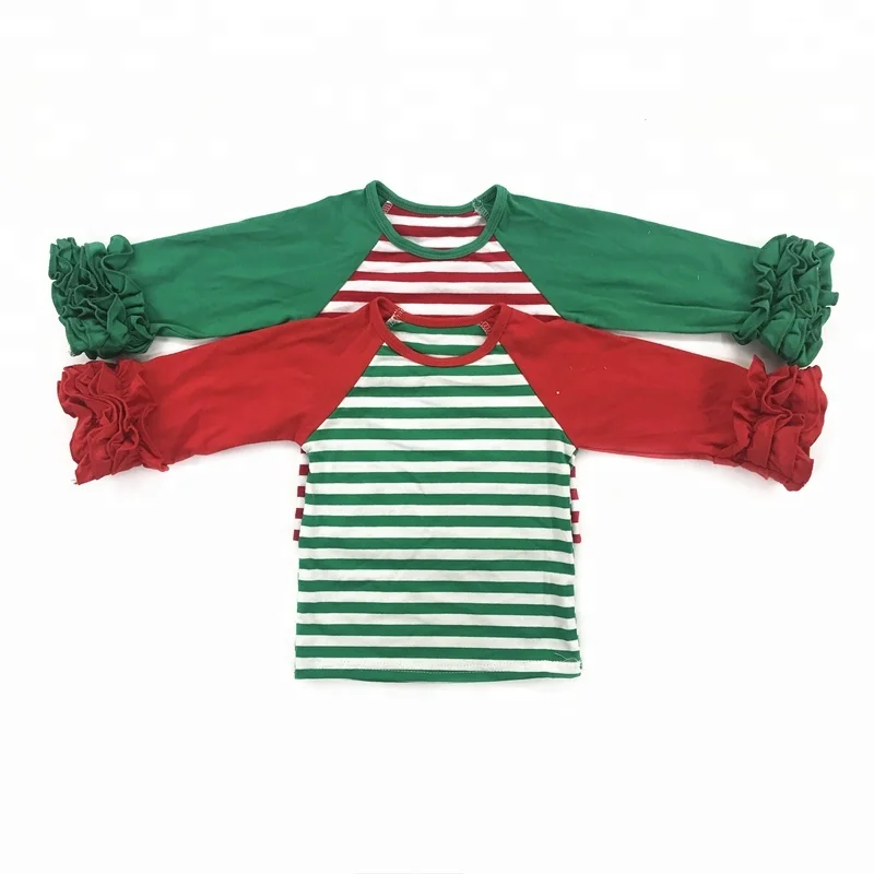 Solid Cotton Raglan Shirts Wholesale Girls Fall Icing Ruffle Raglan Shirt Girls