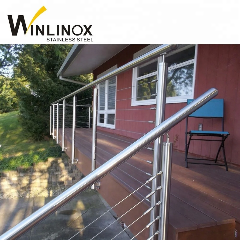 Modern Balcony Terrace Stair Staircase Front Porch Stainless Steel Glass Pipe Cable Railing Design Photos