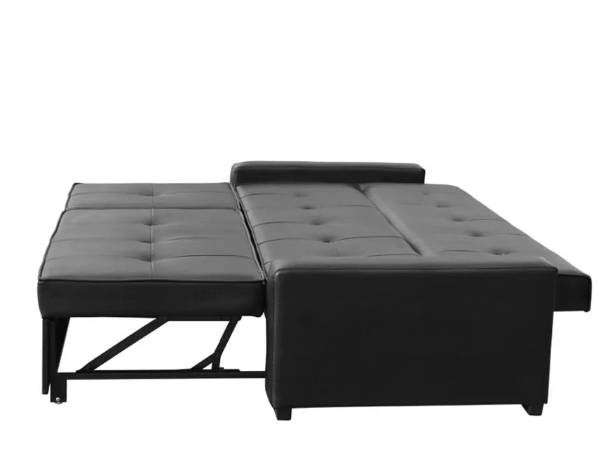 Practical sleeping black leather corner sofa bed