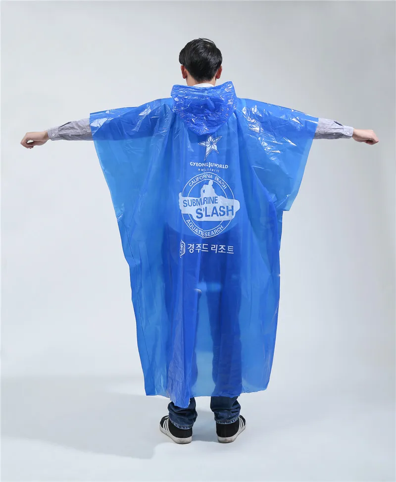 Popular disposable PE raincoat clear plastic blue rain poncho