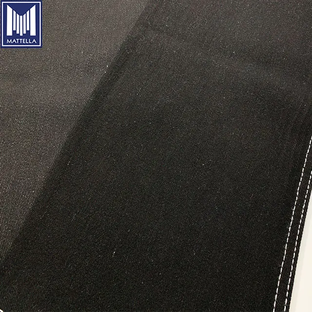 cheap wholesale stock price black warp black weft waxed 75% cotton 25% polyester blend denim fabric