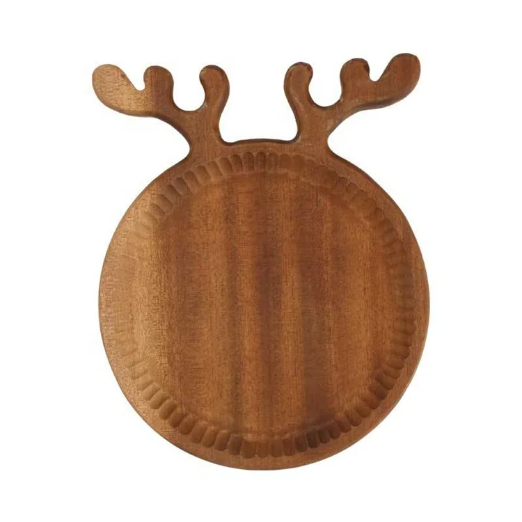 Creative  Handmade  Antlers Shape  30cm Walnut  Wood  Dessert Dish