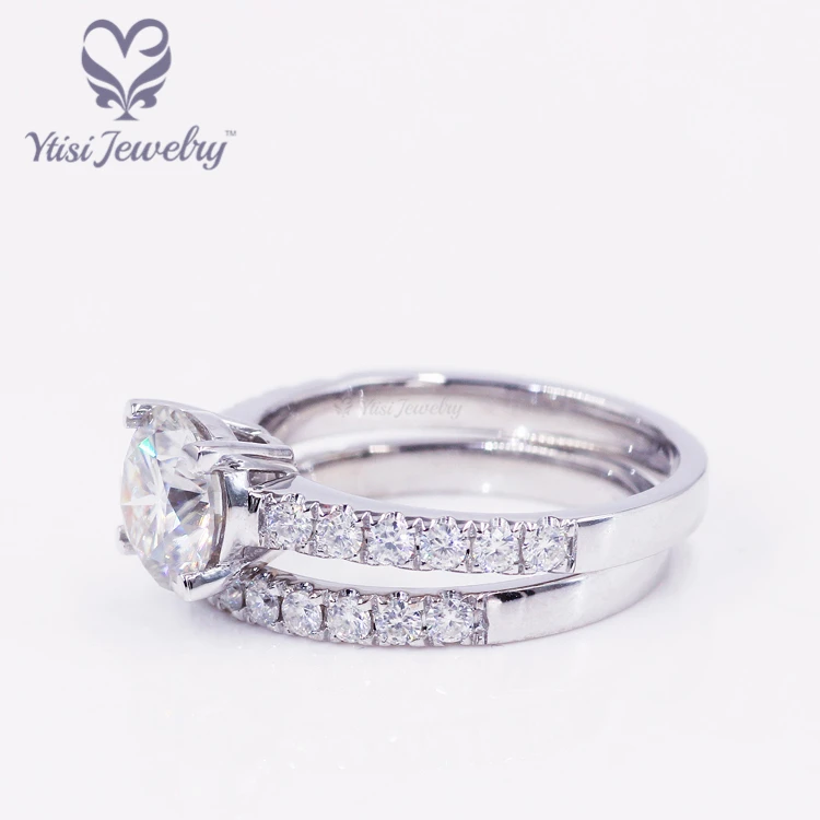 14k white gold wedding ring set 2ct round H&A cut moissanite lady ring