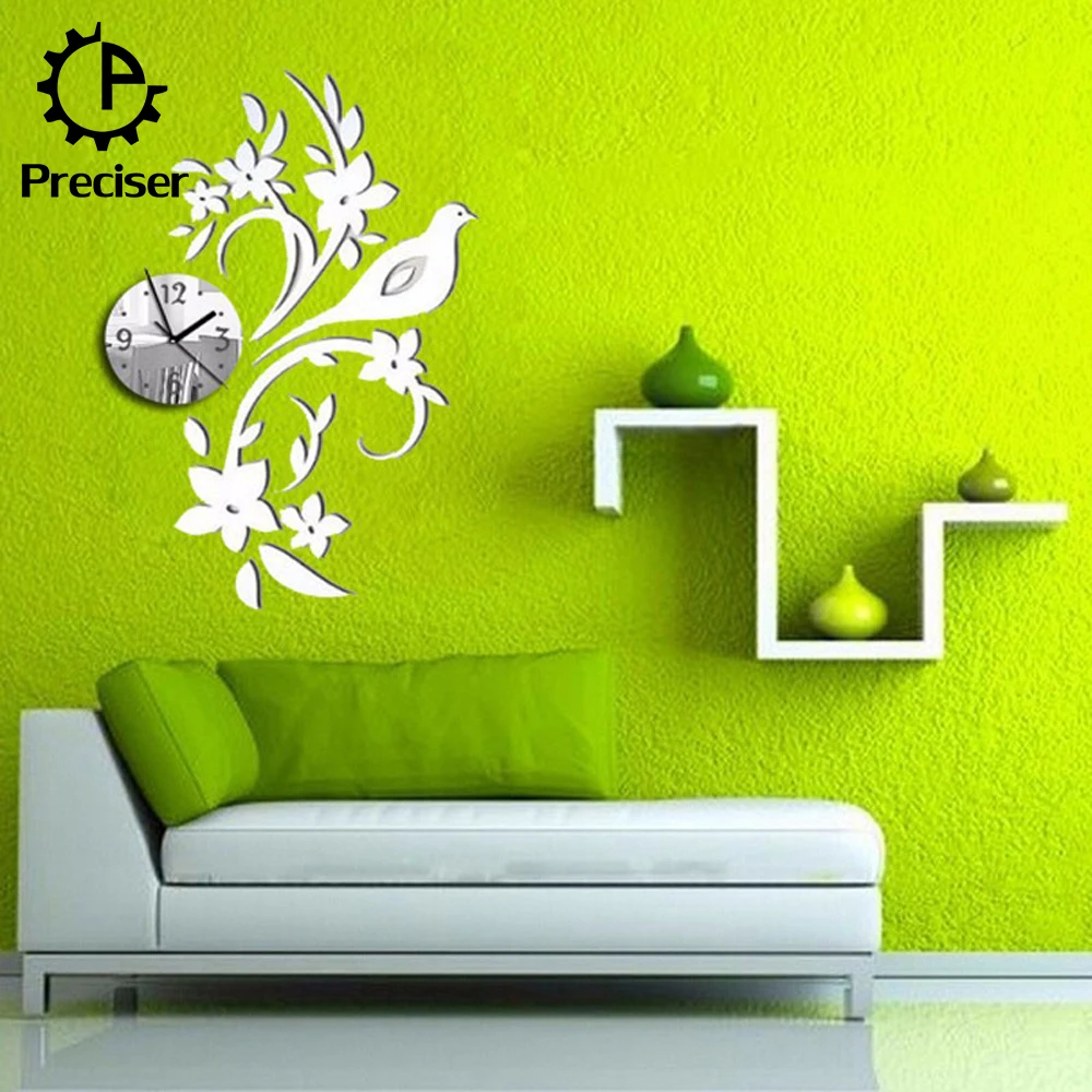 Acrylic Quality Beautiful 3D Mirror Effect Wall Clocks Home Decoration