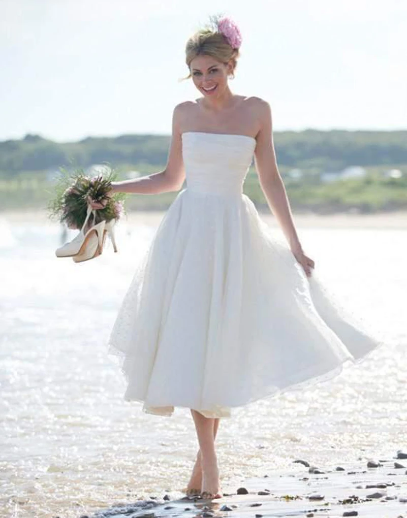 fall beach wedding dress 2015 Newest Vestidos Summer Fall Beach Wedding Dresses A line Zipper Strapless Wedding Party Gowns Tea - fall beach wedding dress
