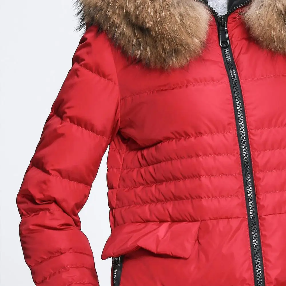 urban fashion red  winter clothes long coat womens down jackets with fur hood for ladies