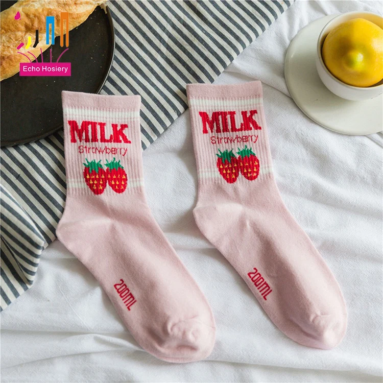 Japanese strawberry milk pattern cute women socks