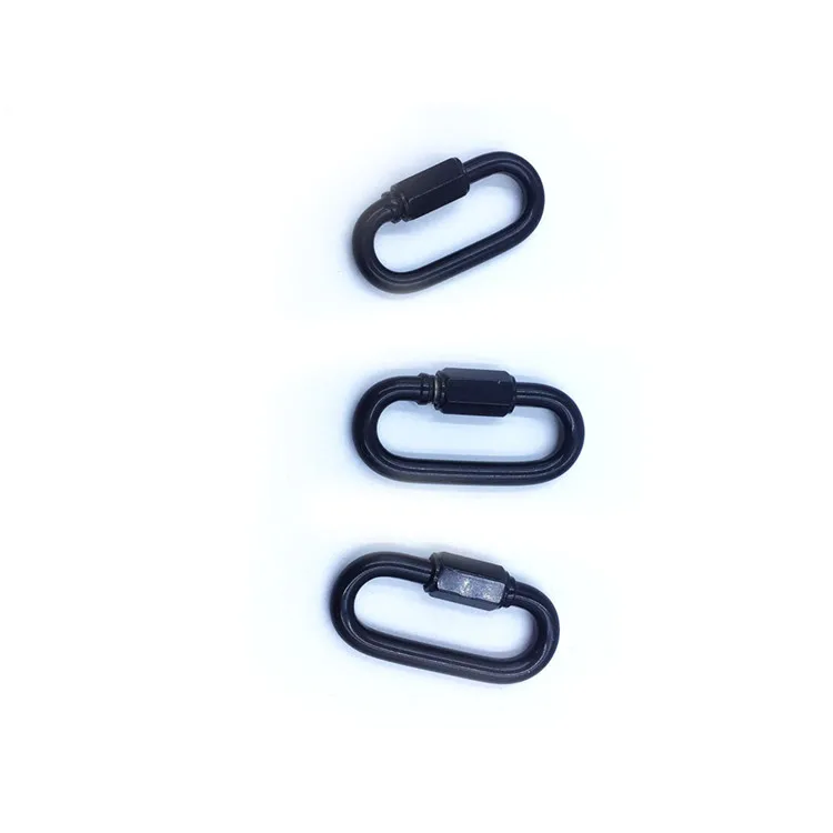 BT-QL1-1 Retail Industry 7mm Electrolytic Black Strongest Oval Carabiner Straight Snap Hook For Camping Quick Link