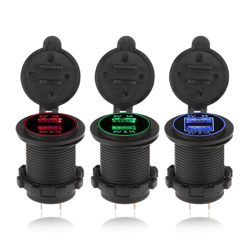 Dual USB  12-24V 3.1A Blue LED adapter socket for car marine boat RV