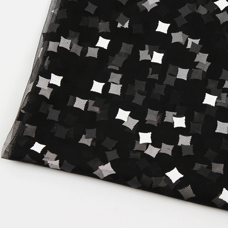 
New product hot sale rules geometric fashion shiny diamond black breathable mesh fabric 