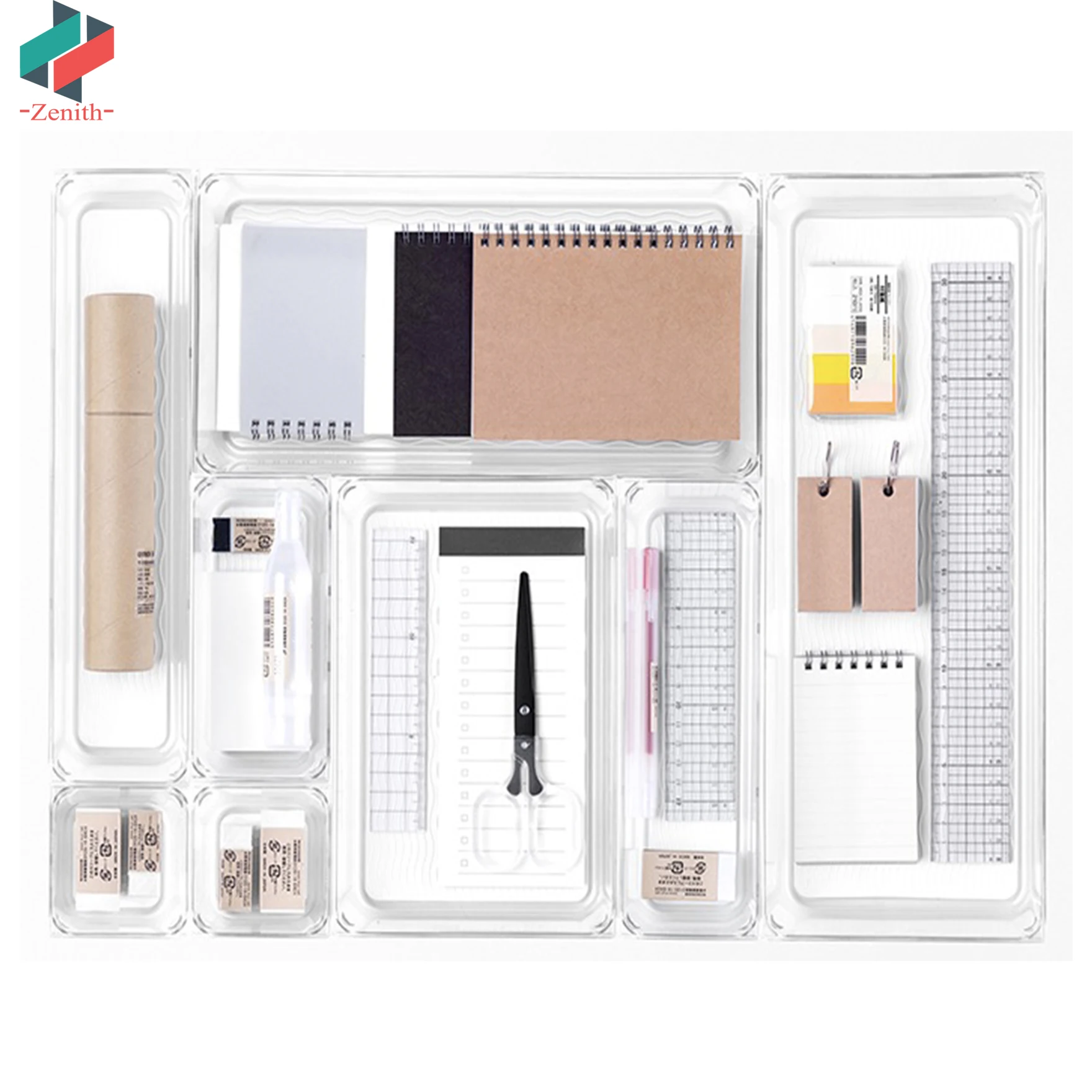 
ZNF00047 Customized Clear Small Plastic Cabinet Closet Office Suppliers Organizer Kitchen Drawer Cutlery Tray for Utensils 