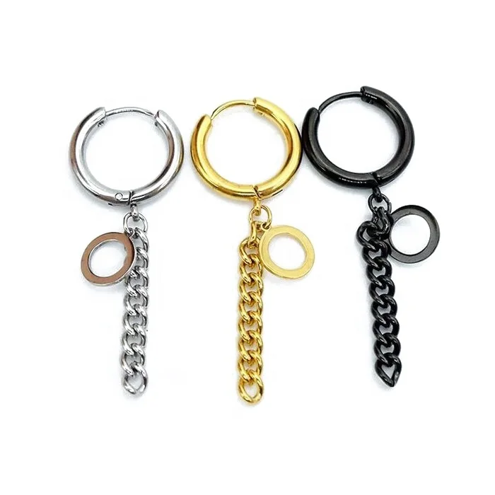 Body Jewelry Men Stainless Steel Fashion Earring Hoop with Chain