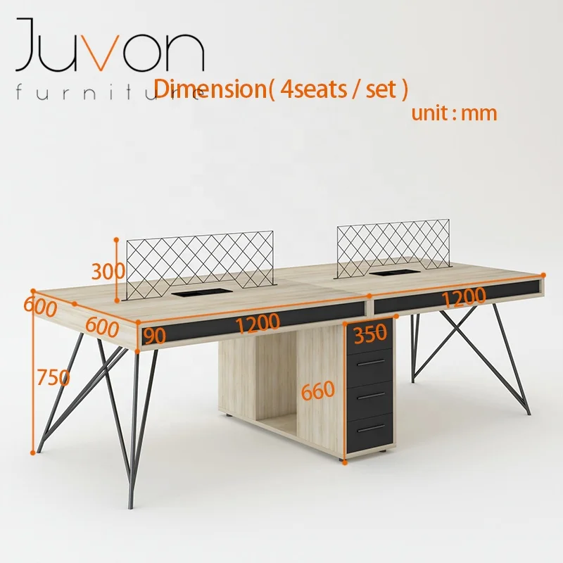 
4 people office desk with cabinet employee desk 
