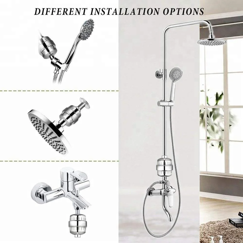 HOT SALE 15 20Stage Shower Filter with 2 Replacement Cartridges Remove Chlorine & Sediments to Purify Water Chrome Plated finish