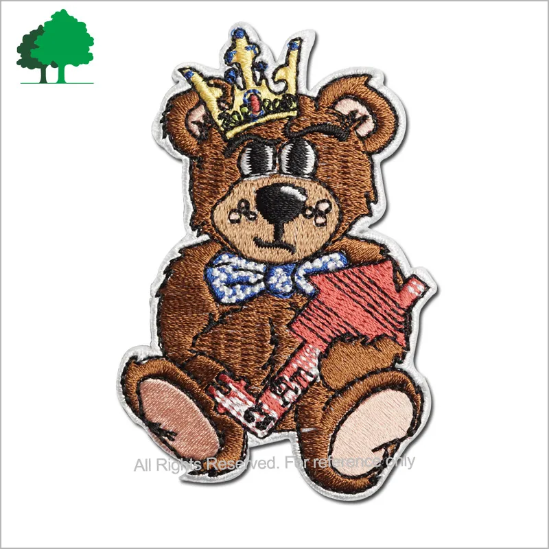 Прямая Фабрика Пользовательские Высокое Качество Дешевые медведь вышитые патч для одежды Медведь