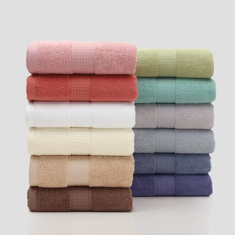 Solid color high quality soft touching 100% cotton towel set hand face bath towel mat hotel set