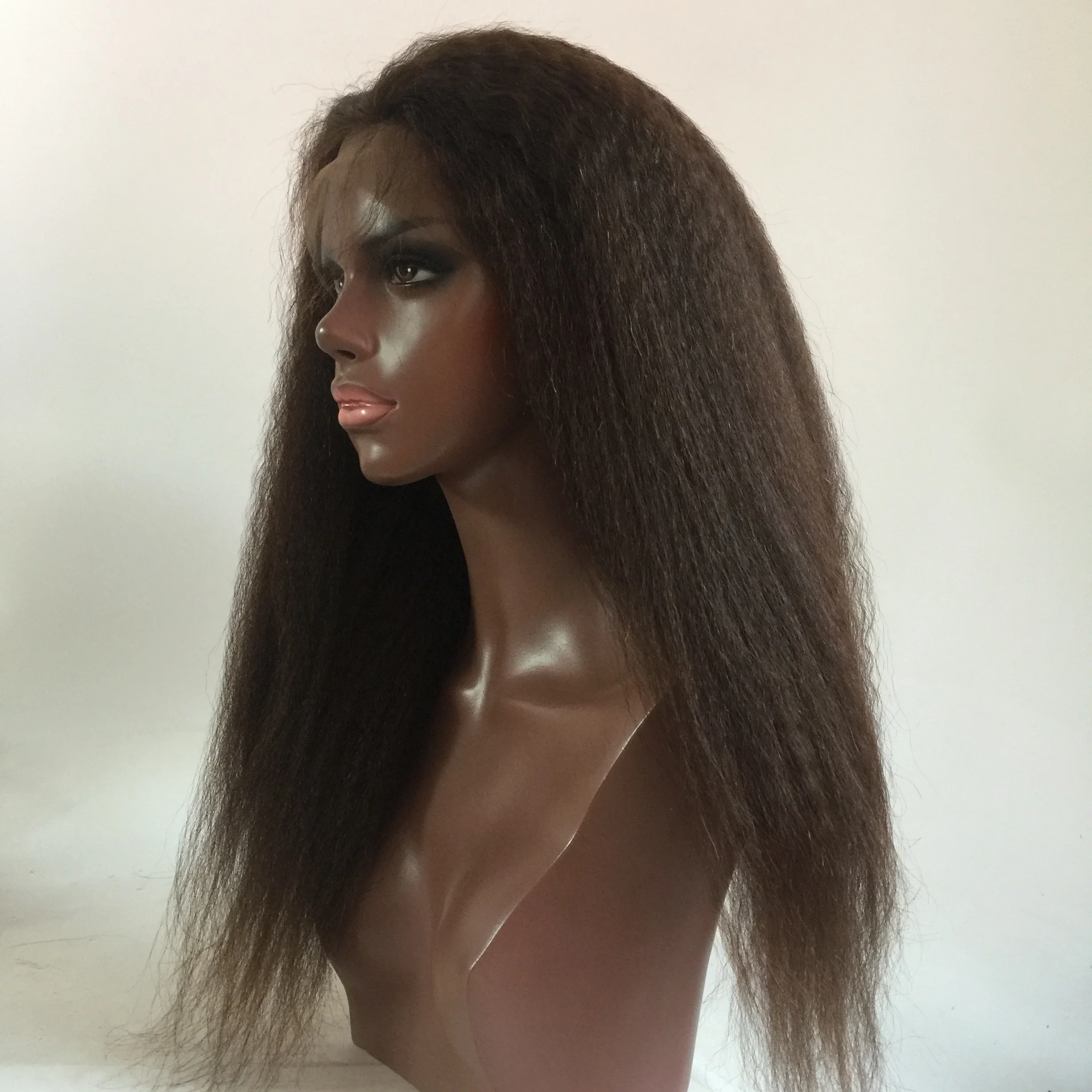 
silk base Kinky Straight Human Hair Wig Peruvian Virgin remy Hair full lace wig 