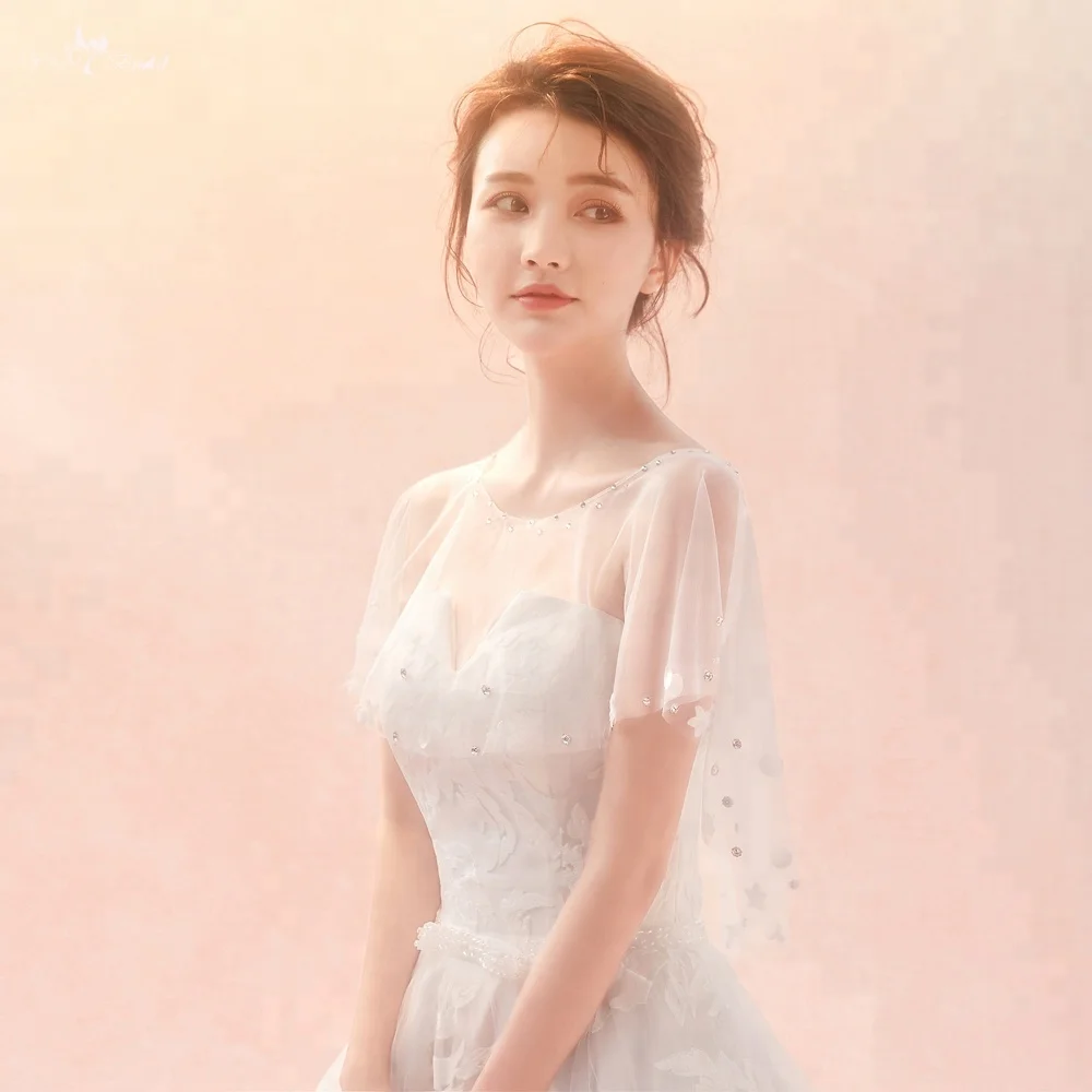 
LZP288 Real Pictures Boat Neckline With Rhinestone Wedding Shawl Ivory Bridal Bolero Woman 