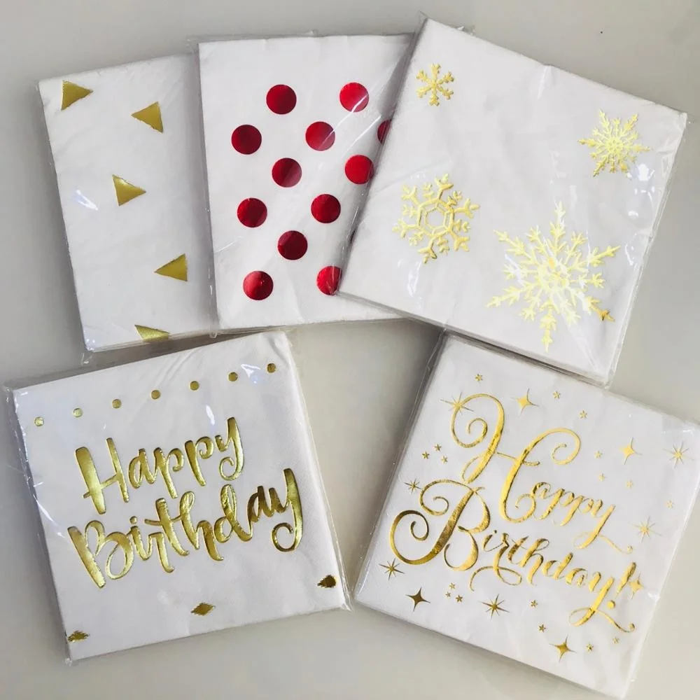 
 Одноразовые салфетки для напитков, коктейлей и ужина, салфетки из золотой фольги на заказ для дня рождения  