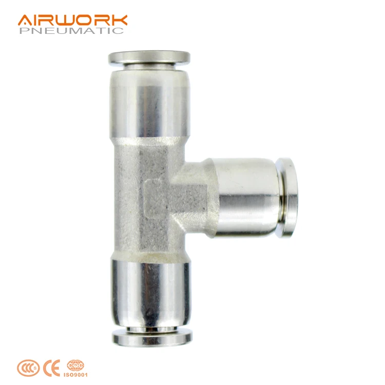 PE standard reducing tee 3 way t tube connection stainless steel pipe air fitting t connector 4 mm 6 mm