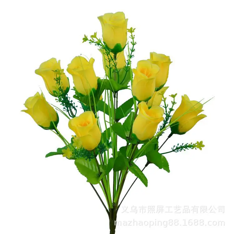 12 Heads Artificial Silk  Rose Bud  Flowers  Wedding Bouquets.