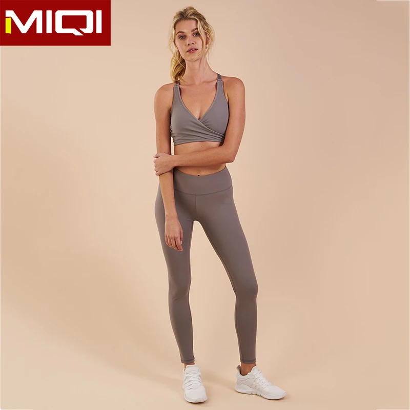 Sexy V Neck Wrapped Yoga Bra Compression Legging Women Sport Set Custom Fitness Ladies Sportswear