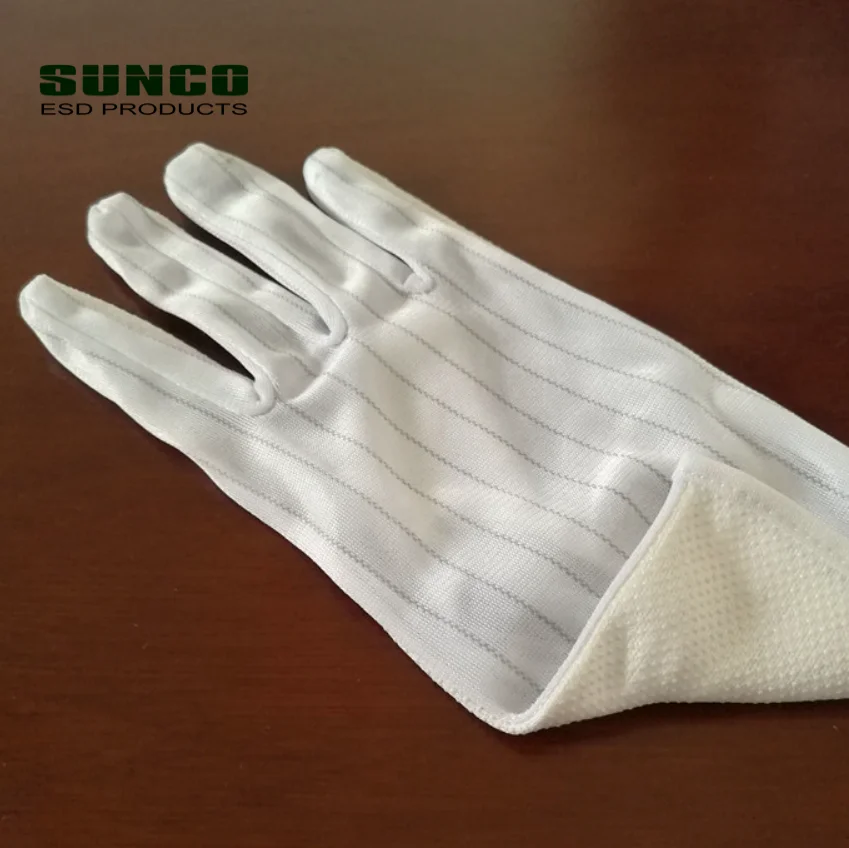 PVC Dotted Polyester Antistatic ESD Gloves For Cleanroom and Electronic Production Line