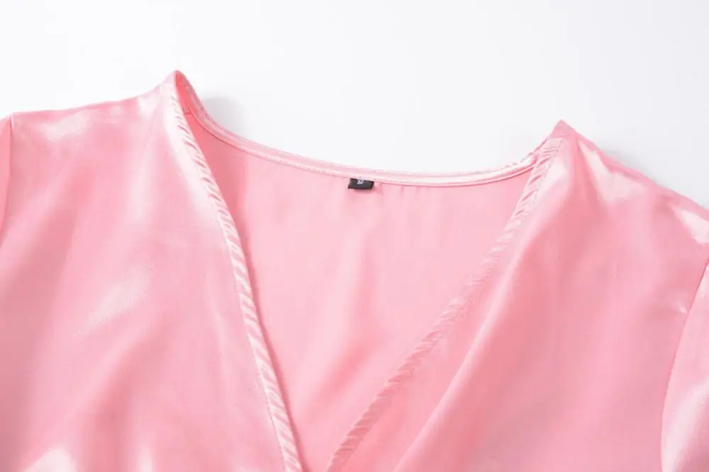 womens clothing satin dress plain elegant long sleeves short pink dress