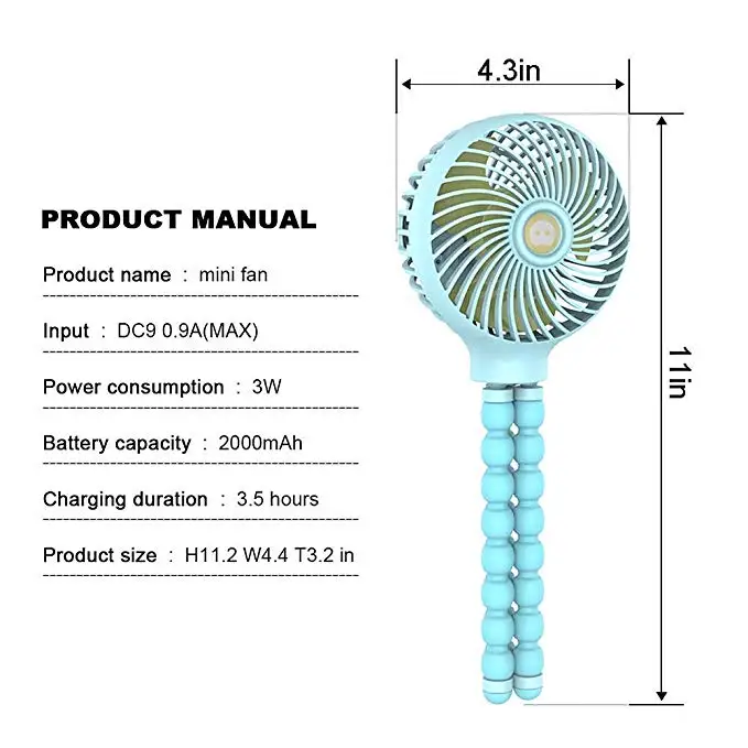Портативный мини-вентилятор для детской коляски, персональный портативный Настольный вентилятор для детской кровати с гибким штативом, USB Перезаряжаемый вентилятор для офиса/комнаты/улицы